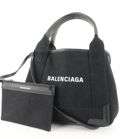 Balenciaga Black Canvas x Calfskin XS Navy Cabas 2way Crossbody 89ba629s - Picture 2 of 12